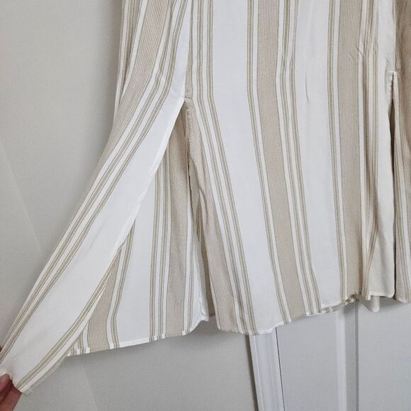 NWT A.N.A 2-Piece Set Top Skirt Women's Large Tan White Striped Two Front Slits - Picture 3 of 15